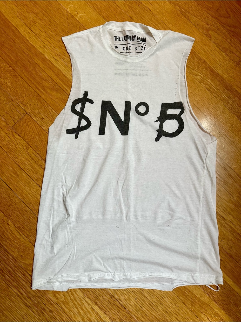 The Laundry Room White Muscle Tank with Black Graphic Snob / $No5